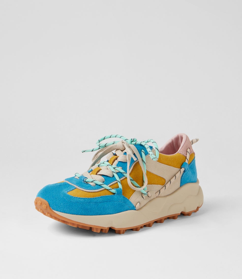 Jenlan Aqua Yellow Suede Multi Sneakers