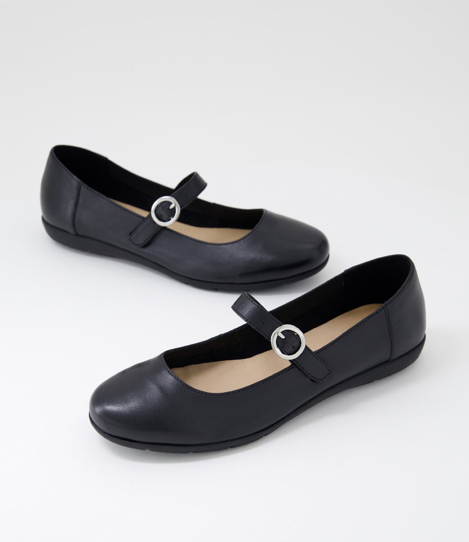 Hariet Black Leather Flat Shoes