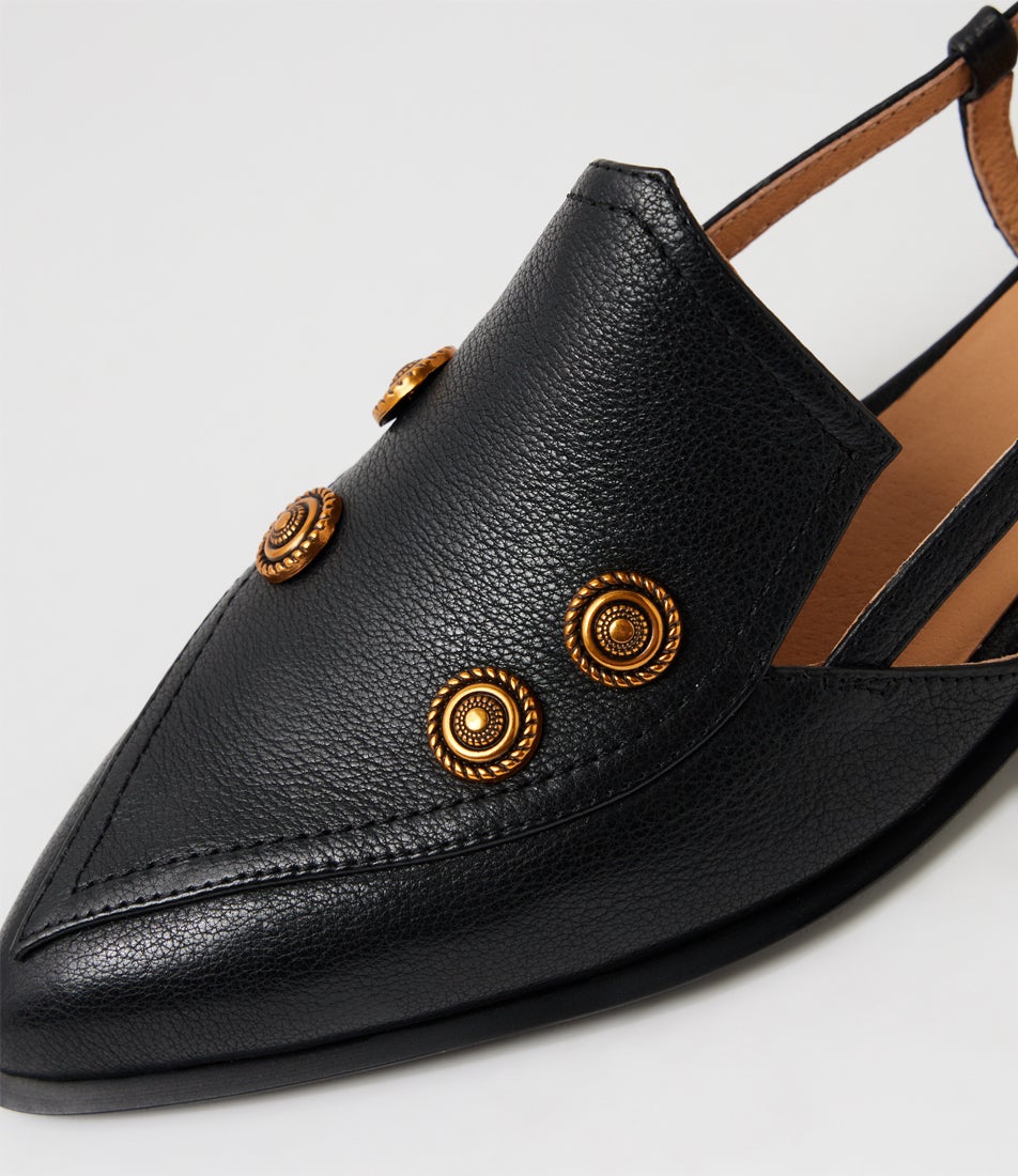 Elonsos Black Leather Flat Shoes