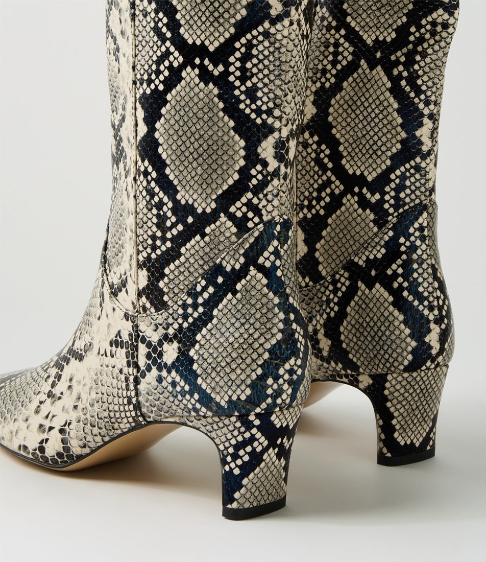 Didget Black Beige Snake Knee High Boots