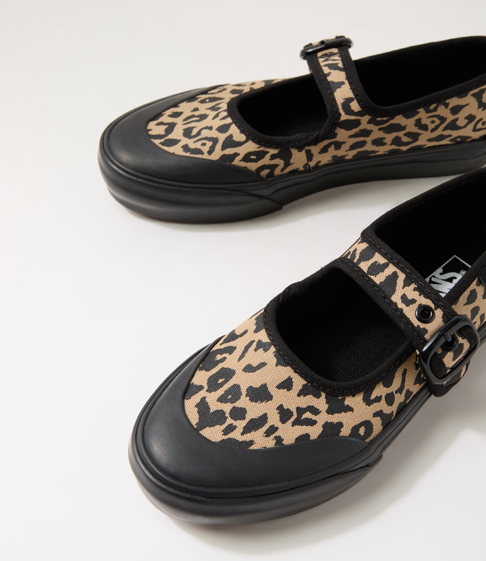 Mary Jane Junior Leopard Black Canvas Sneakers