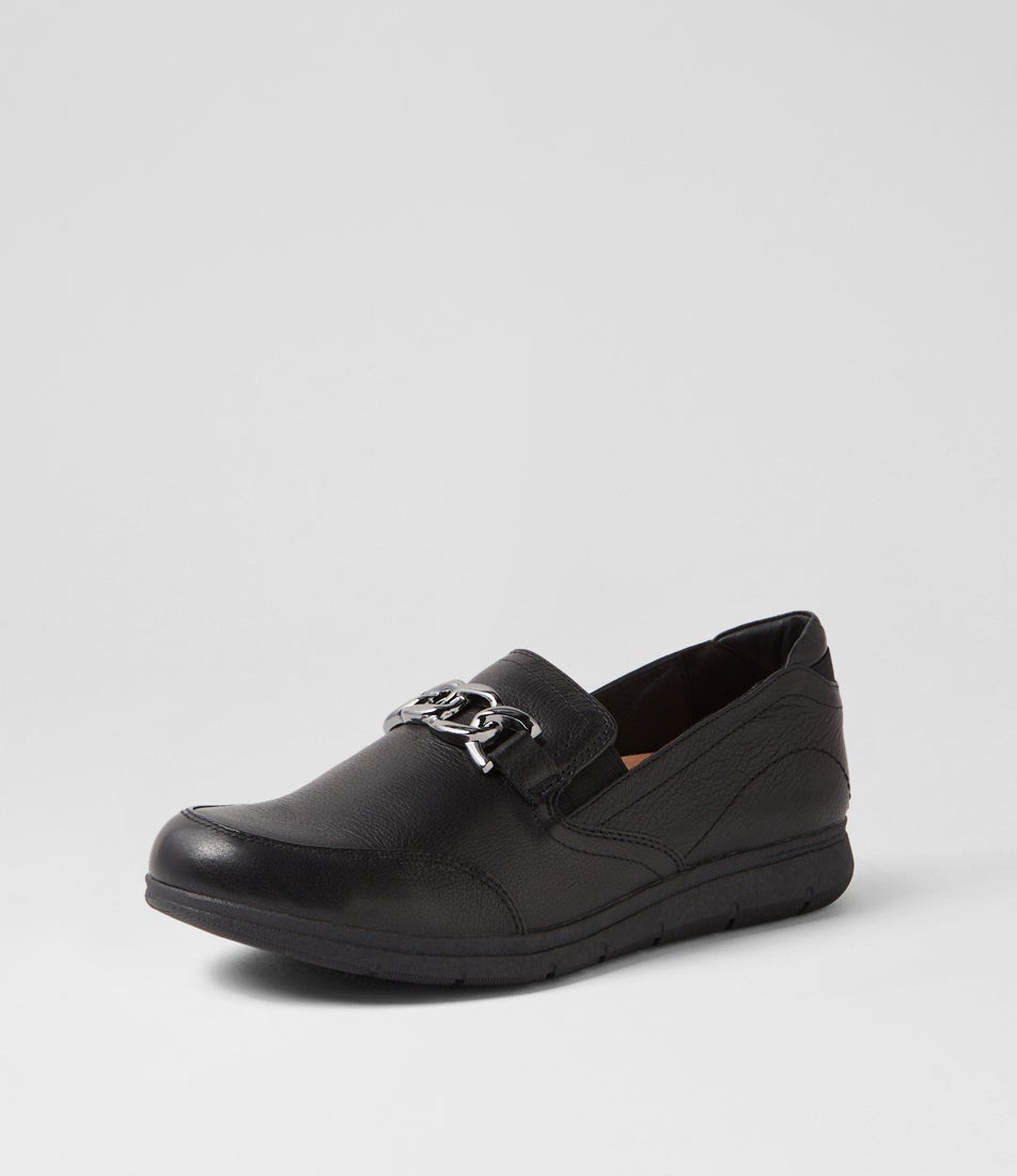 Daliah Black Leather Flat Shoes