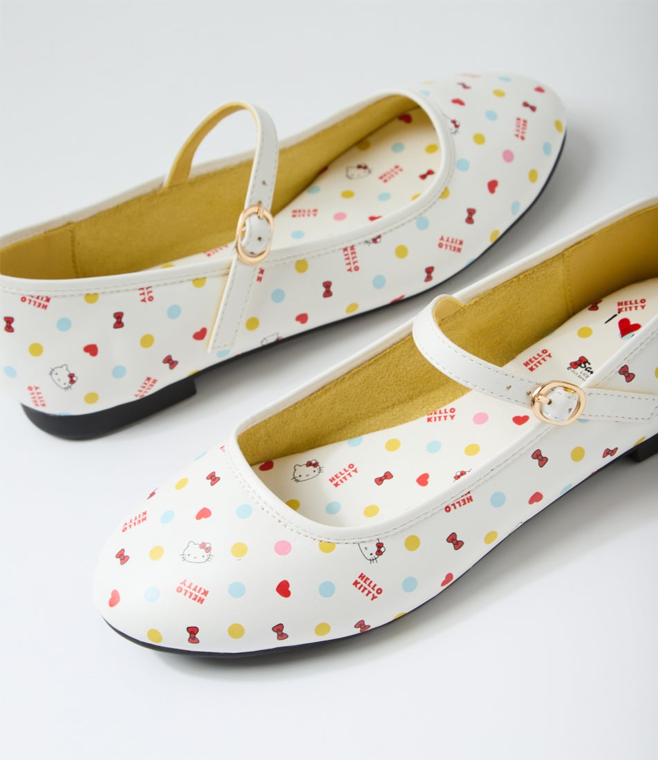 Hello Kitty Dandy White Print Flat Shoes