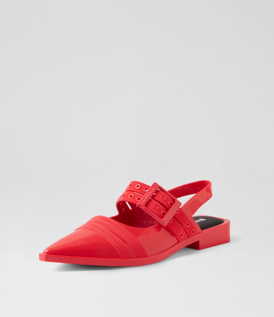 Ladylike Ad Red Black Pvc Flat Shoes