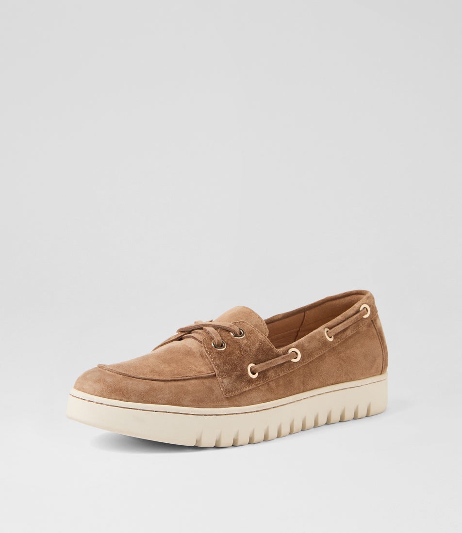 Tassins Light Choc Off White Suede Flat Shoes