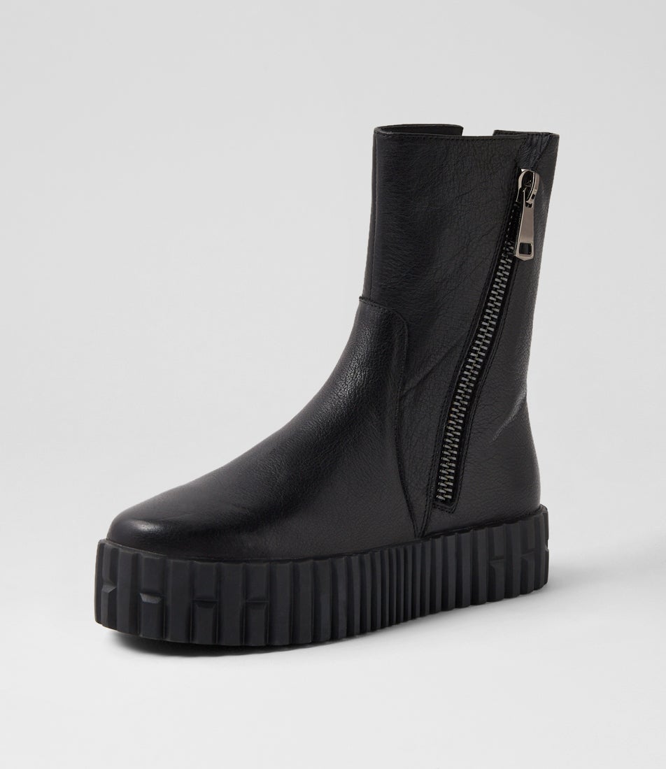 Bluma Black Leather Ankle Boots