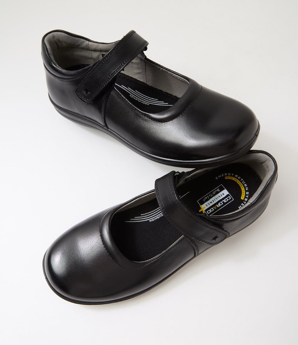 Luna Junior E Black Leather Flat Shoes