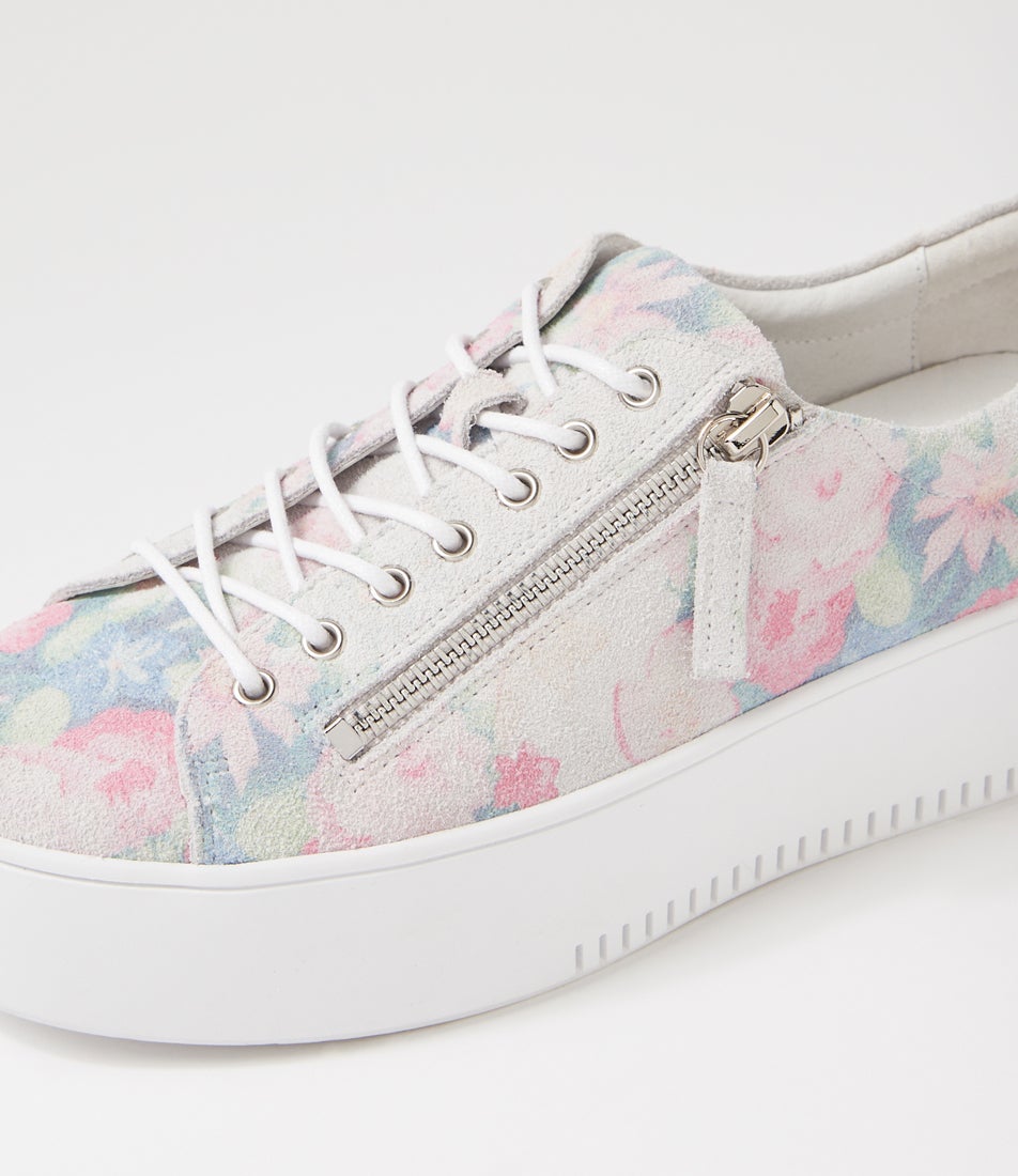Wolfie Pastel Floral White Suede Sneakers