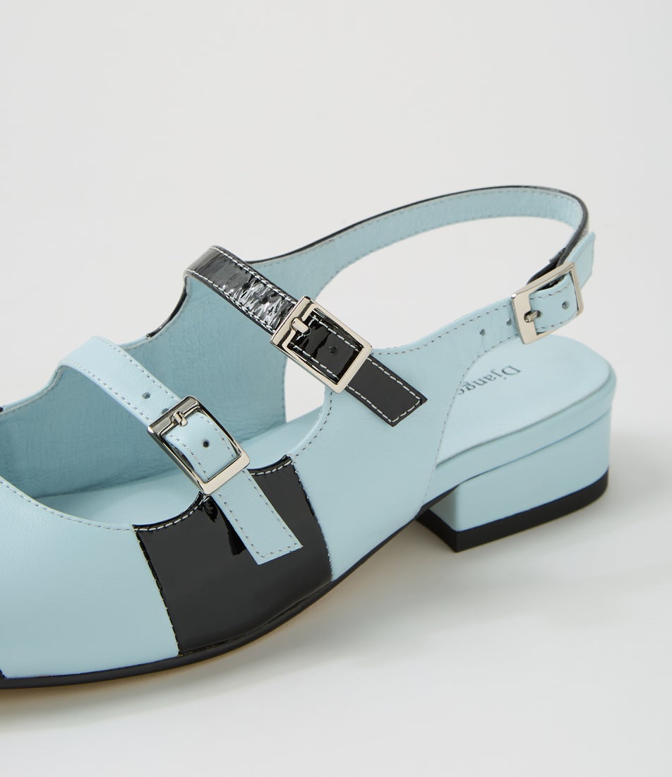 Brynns Black Denim Patent Leather Heels