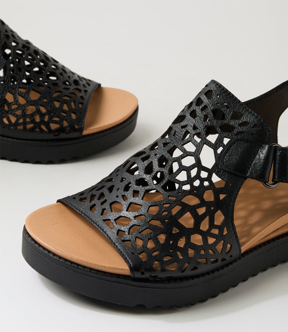 Ansh Black Leather Sandals