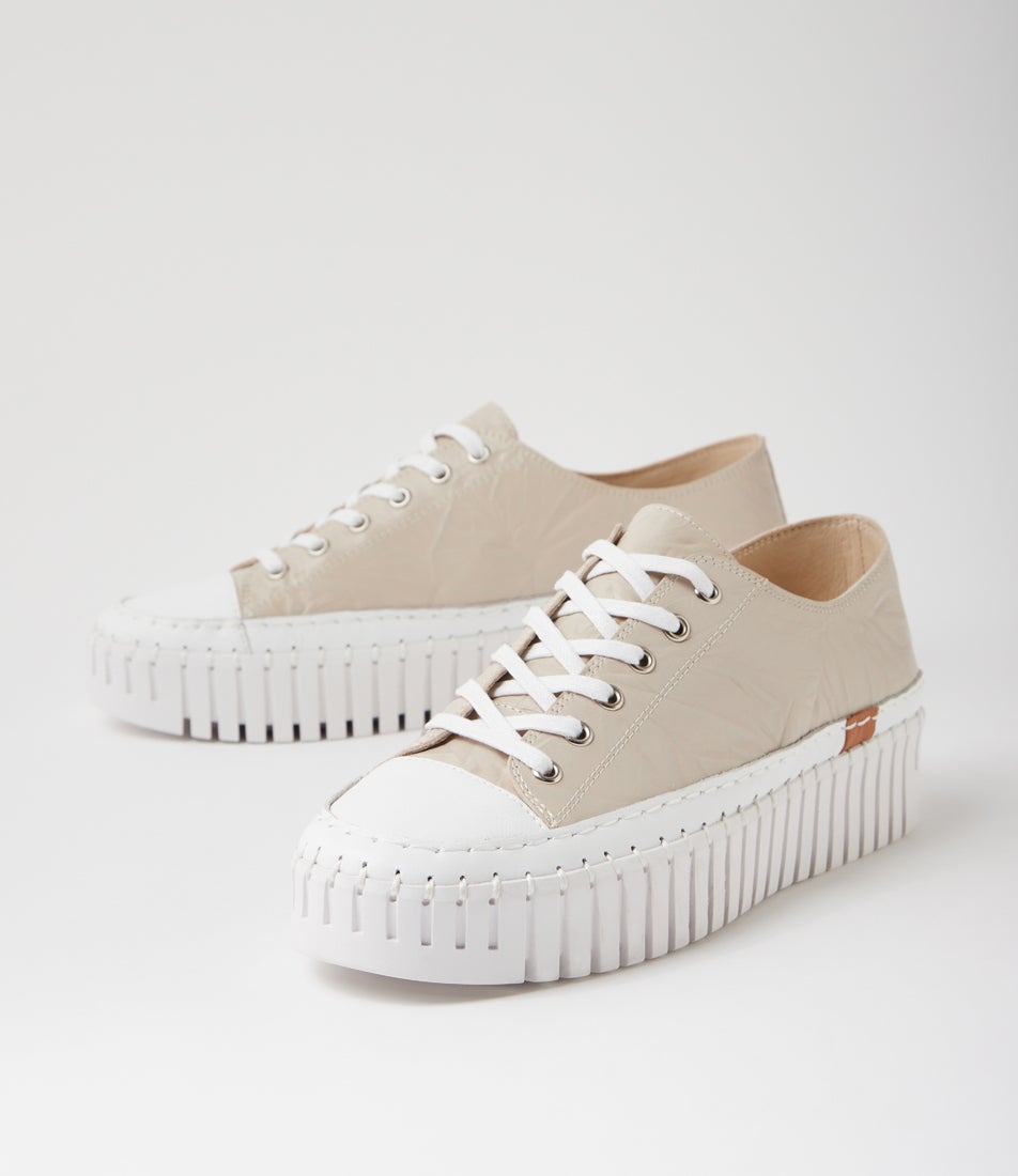 Baselo White Almond Shrunken Leather Sneakers