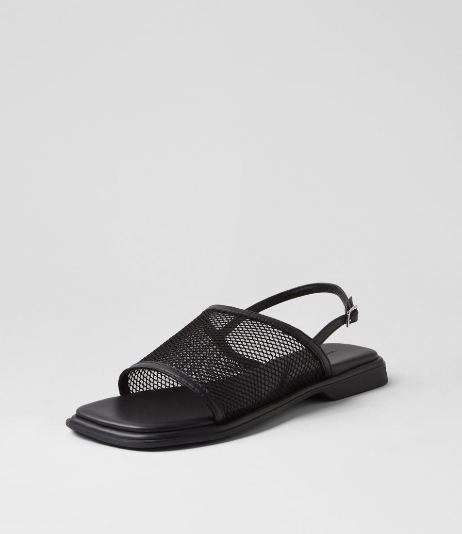 Izzy Mesh Black Leather Sandals