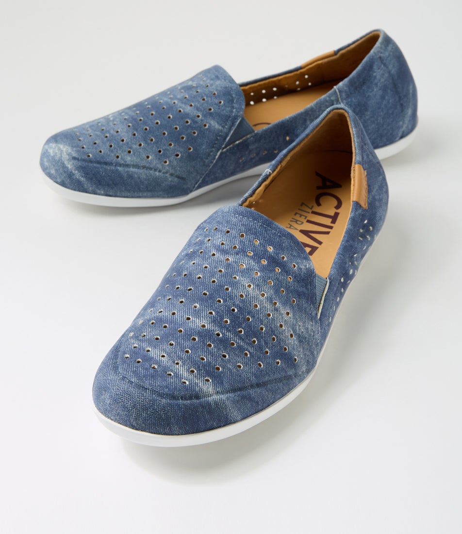 Liana W Blue Distress Denim Leather Loafers