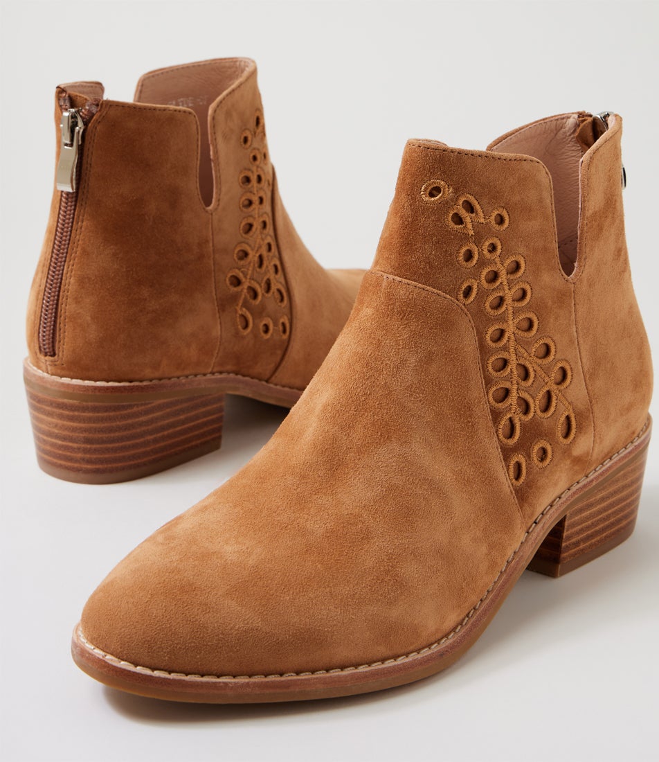 Glyde Tobacco Natural Heel Suede Ankle Boots