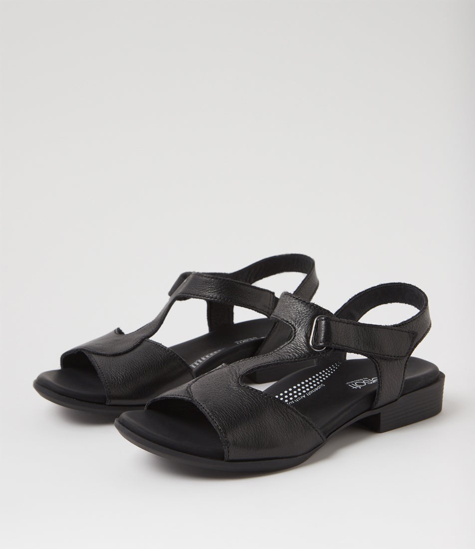 Coras Black Leather Sandals
