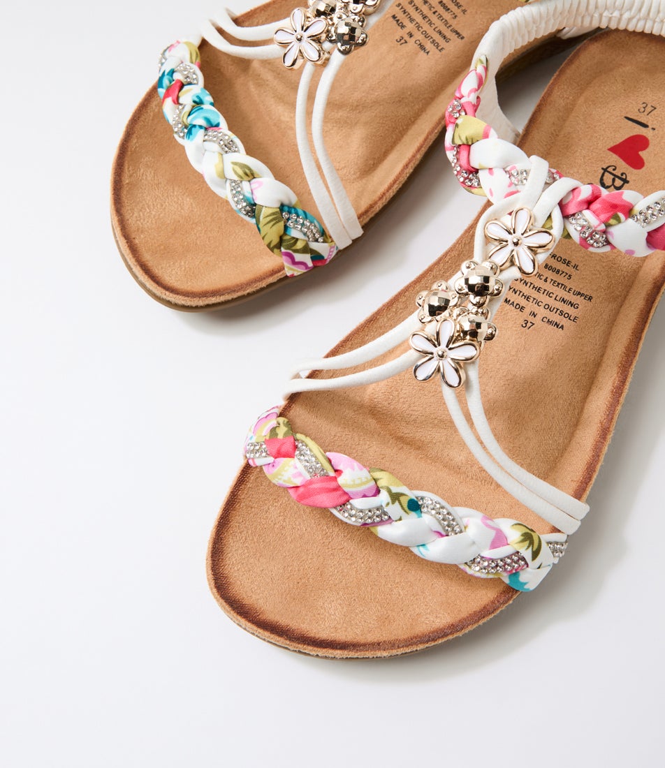 Frose White Fabric Sandals