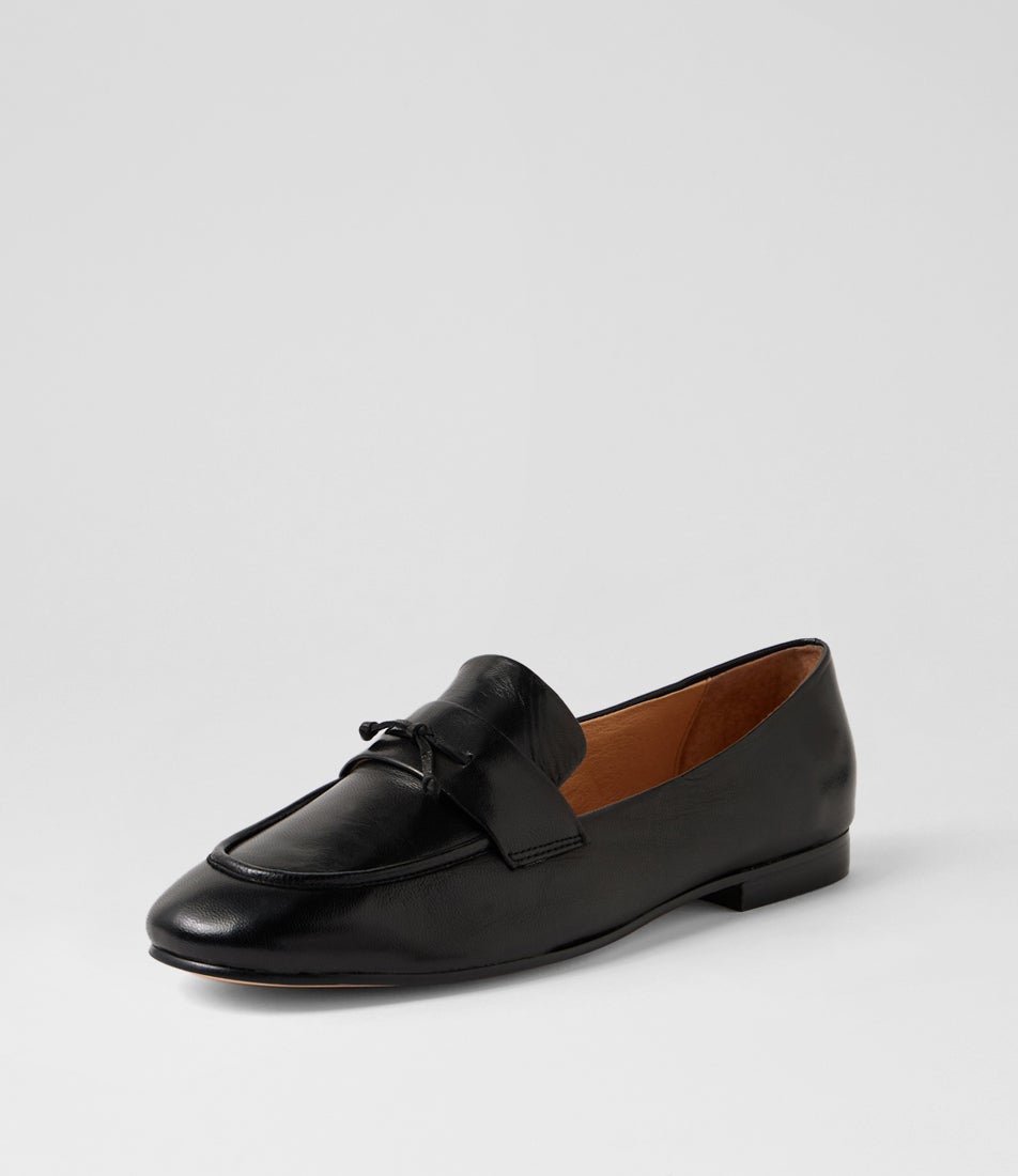Uleena Black Polish Leather Loafers