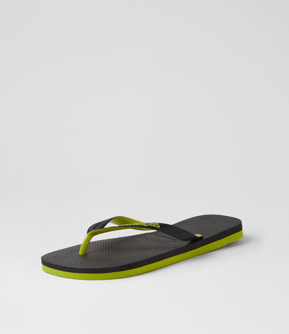 Top Tred Rubber Black Green Thongs