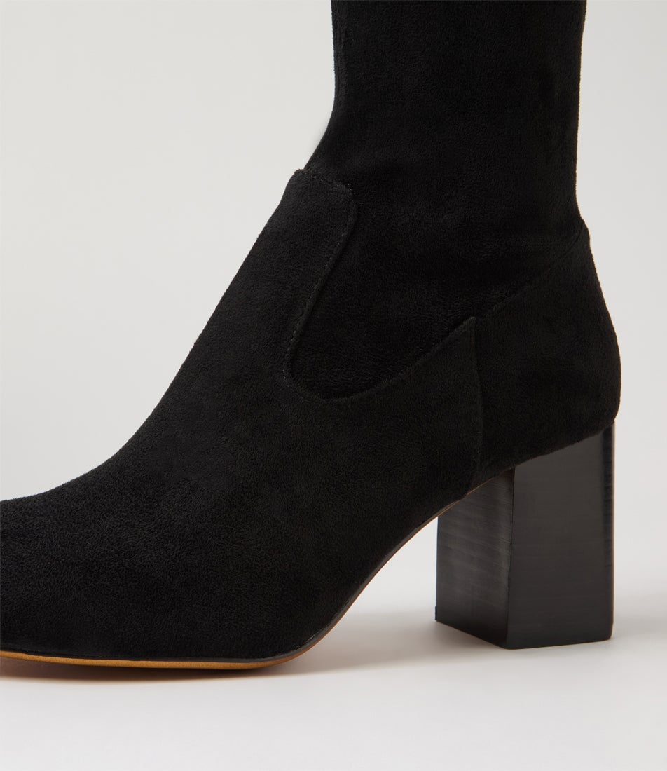 Shortee Black Stretch Microsuede Ankle Boots