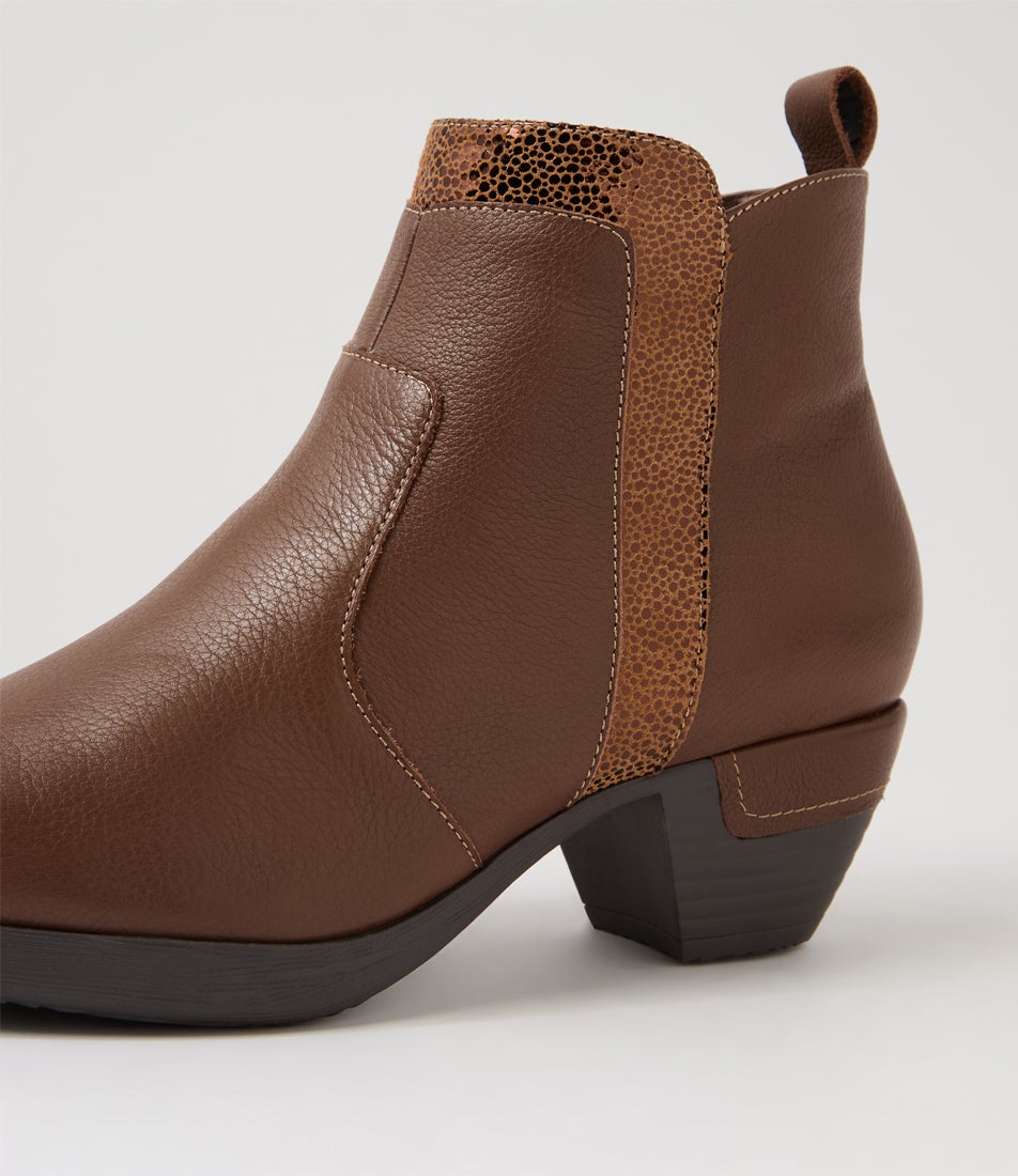 Raelynn D Brown Dot Leather Suede Ankle Boots