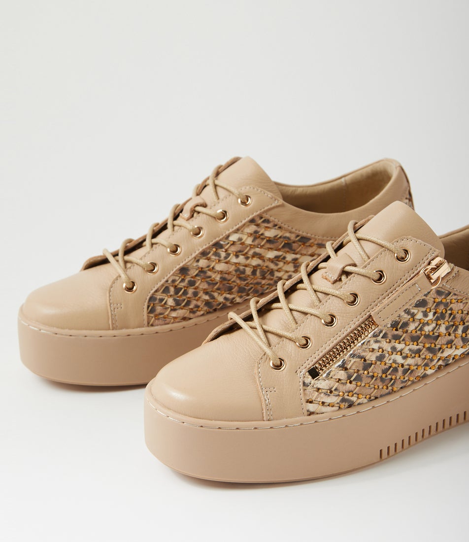 Walgin Camel Leopard Leather Sneakers