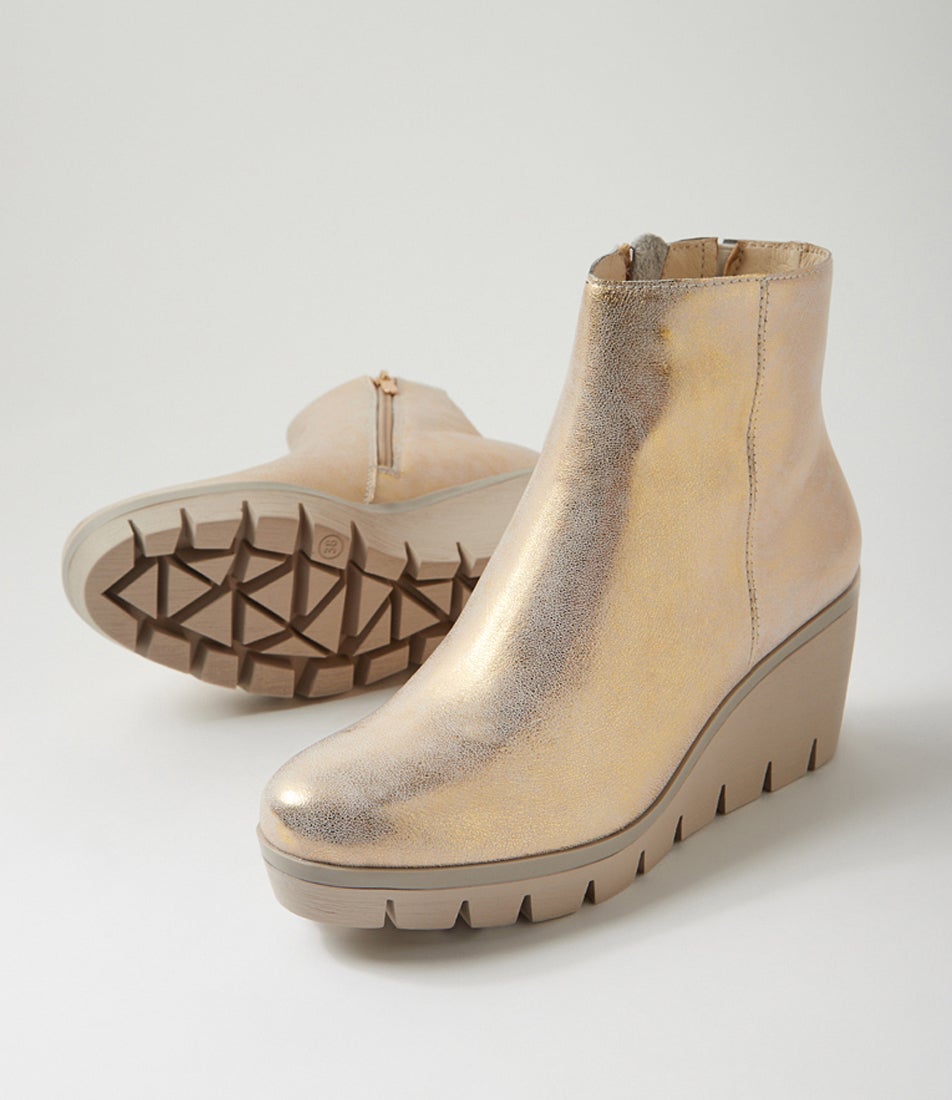Nish Beige Gold Smudge Leather Ankle Boots