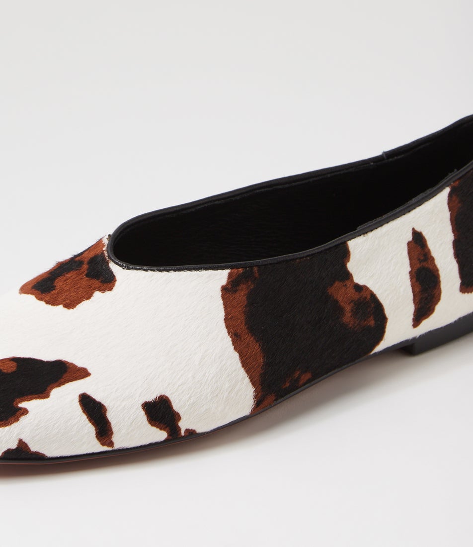 Bevira Black Brown Cow Print Leather Ballet Flats