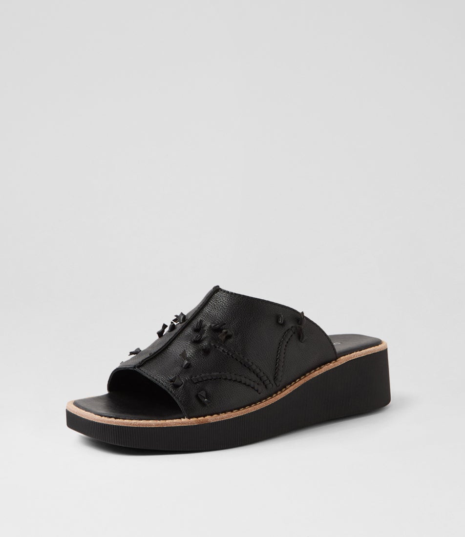 Tiger Black Leather Sandals