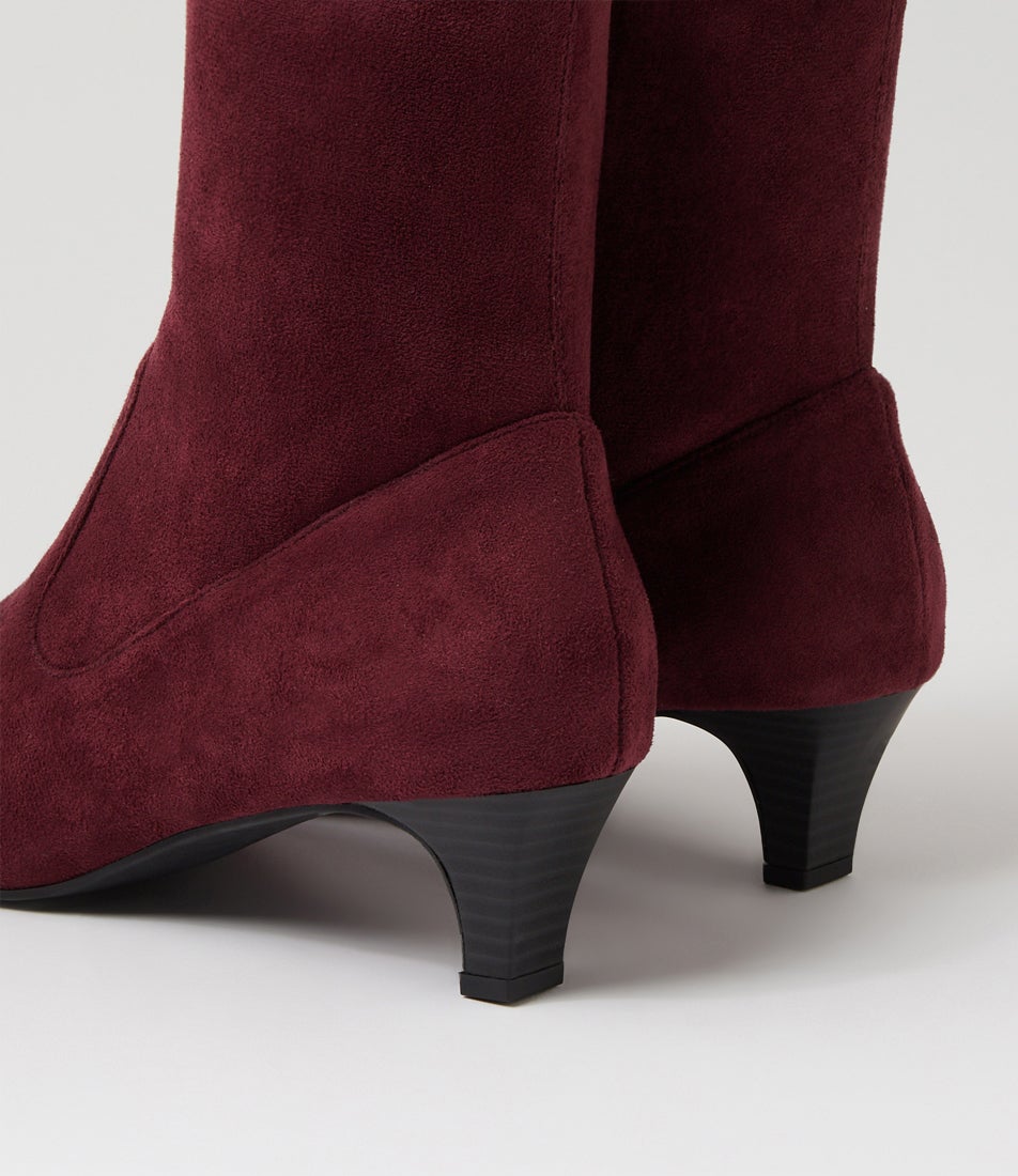 Linsai Burgundy Stretch Microsuede Ankle Boots