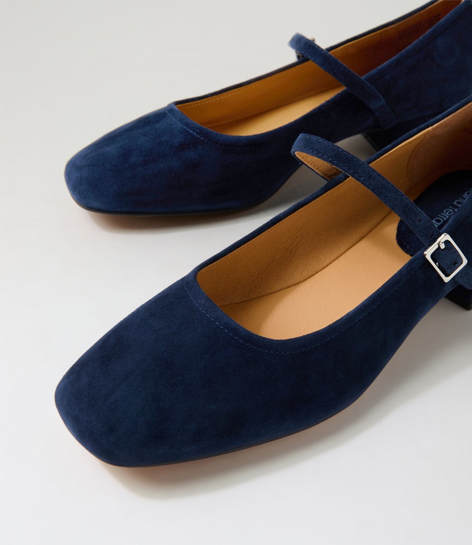 Islah Navy Suede Mary Jane Heels