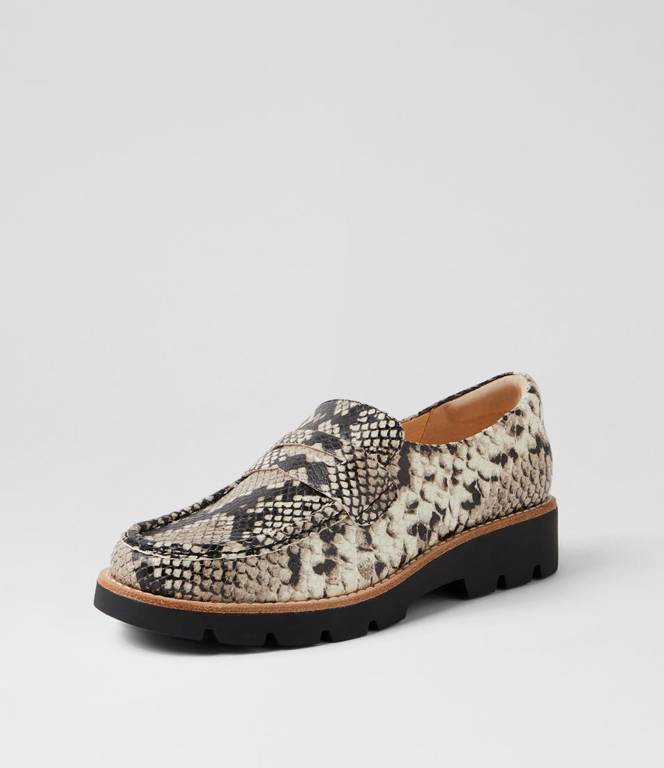 Dorte Black Snake Leather Loafers