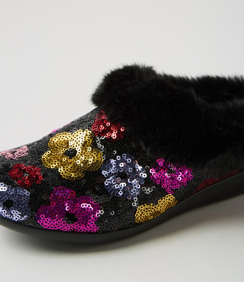 Fifi Xw Bright Daisy Sequin Fabric Slippers