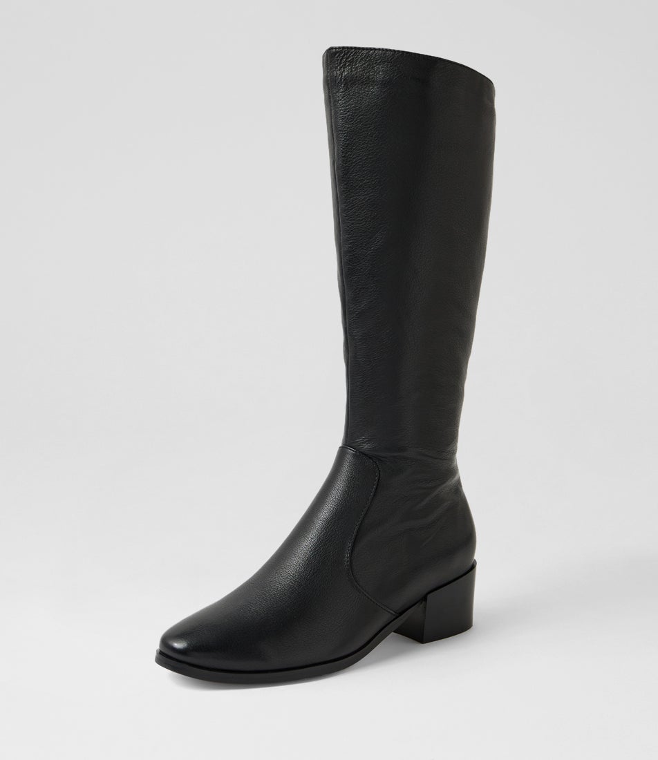 Sental Black Leather Knee High Boots
