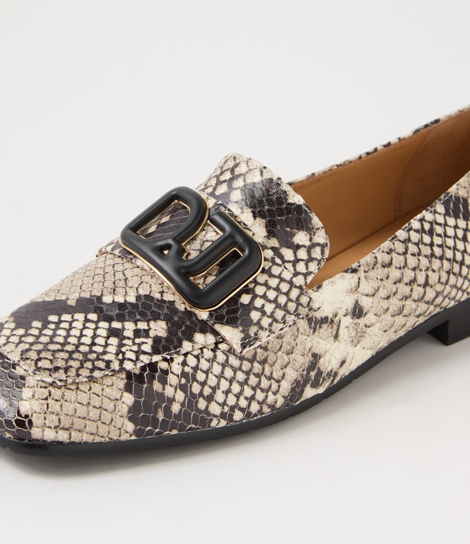 Paytime Black White Snake Leather Loafers