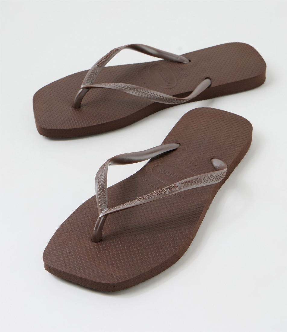 Slim Square Dark Brown Rubber Thongs