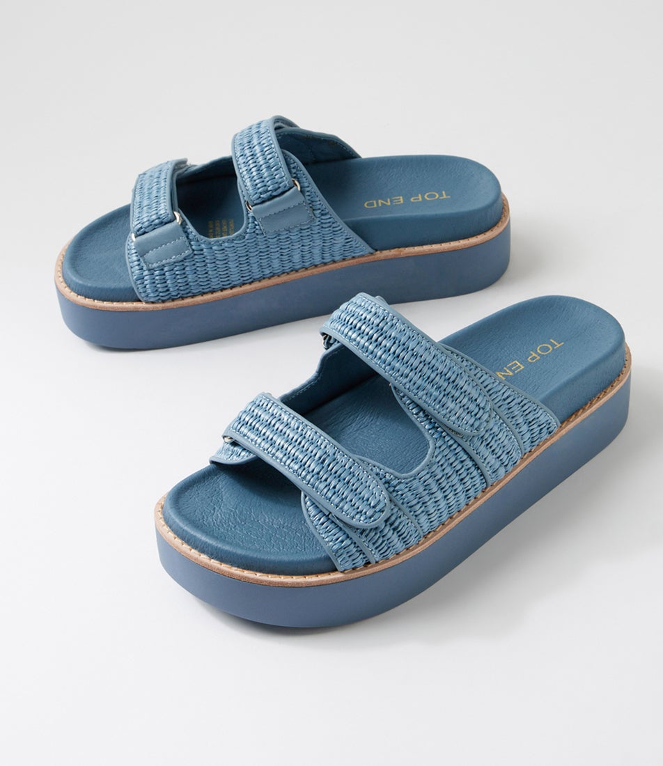 Gerada Denim Synthetic Raffia Slides
