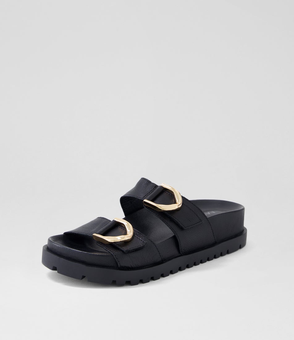 Ully Black Leather Slides
