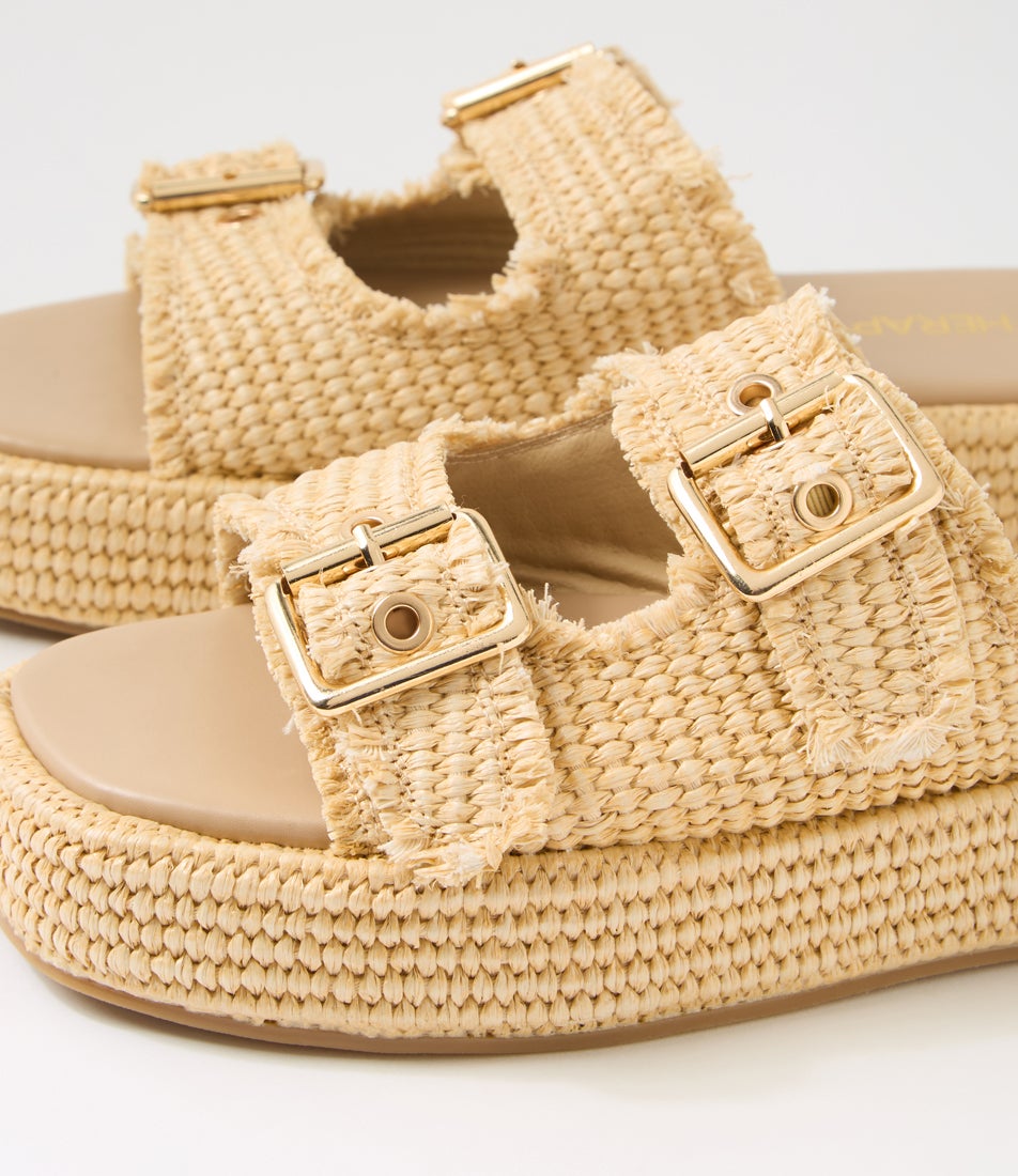 Rustic Natural Synthetic Raffia Slides