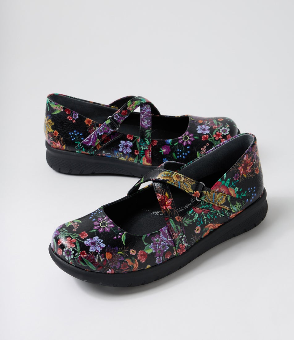 Soffees Xf Black Floral Leather Mary Janes