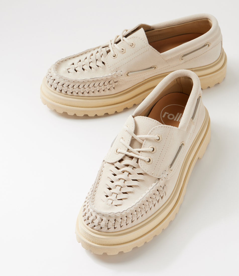 Boat Huarache Step Bone Suede Lace Up Flats