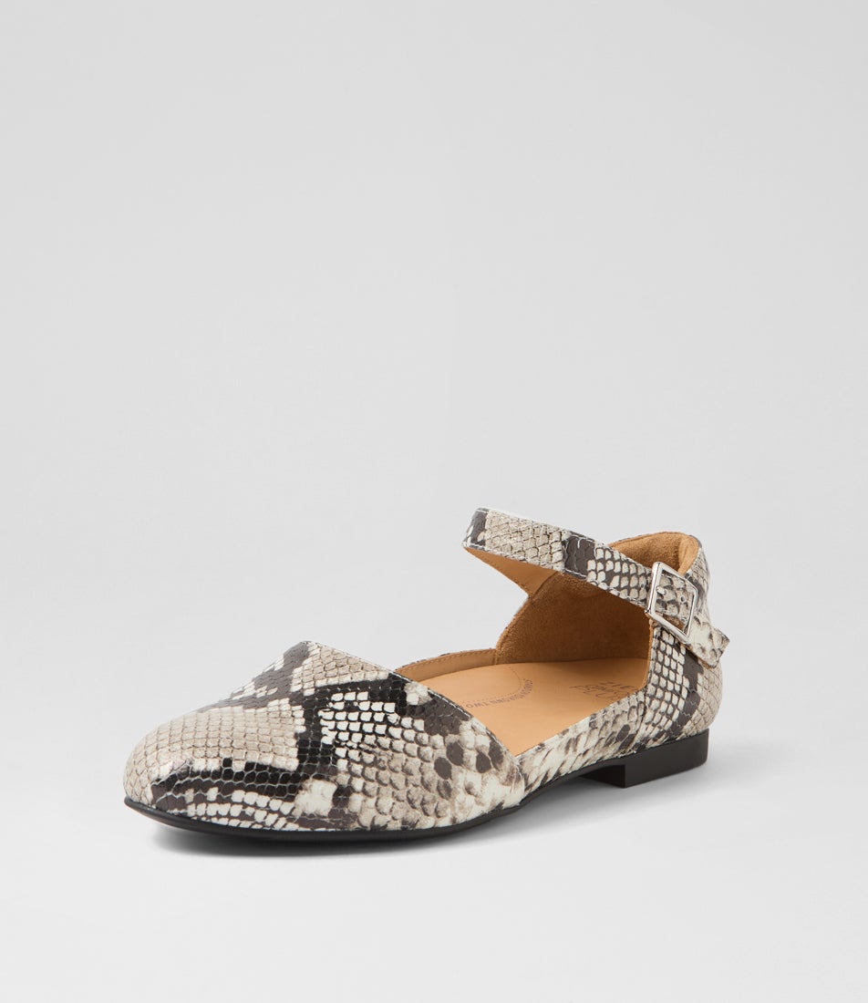 Cavalcade Xf Black White Snake Leather Flat Shoes