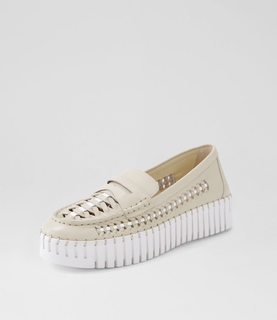 Brogo Almond White Leather Sneakers
