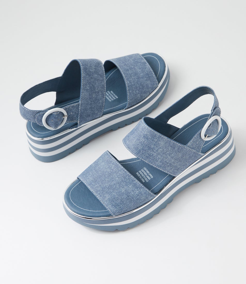 Hecon Blue Denim Leather Sandals