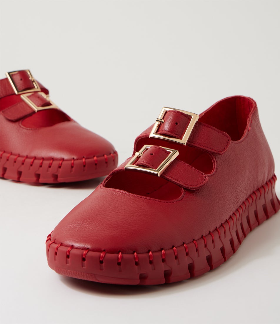 Keneke Dark Red Leather Flat Shoes