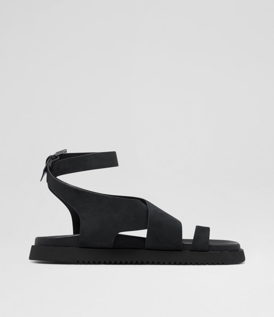 Redeem Black Microsuede Sandals