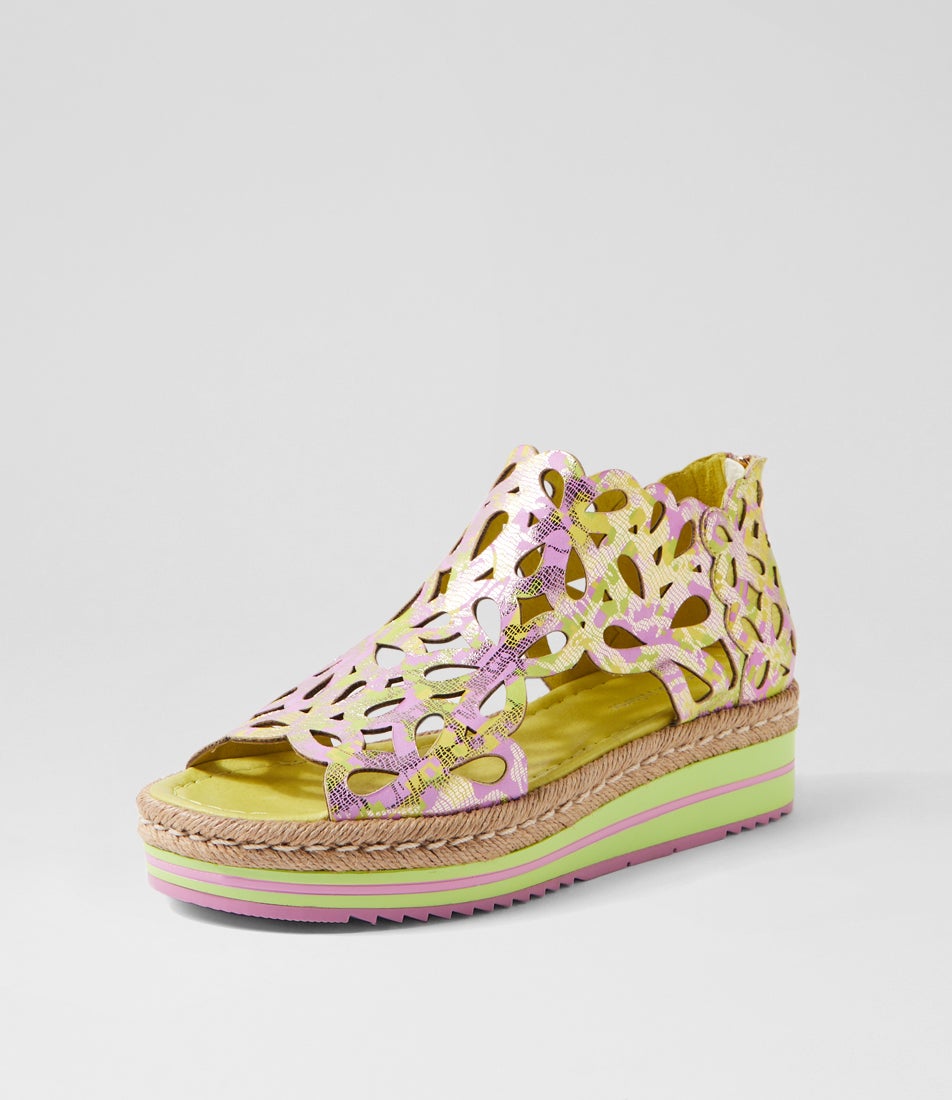 Adely Lime Pink Multi Leather Sandals
