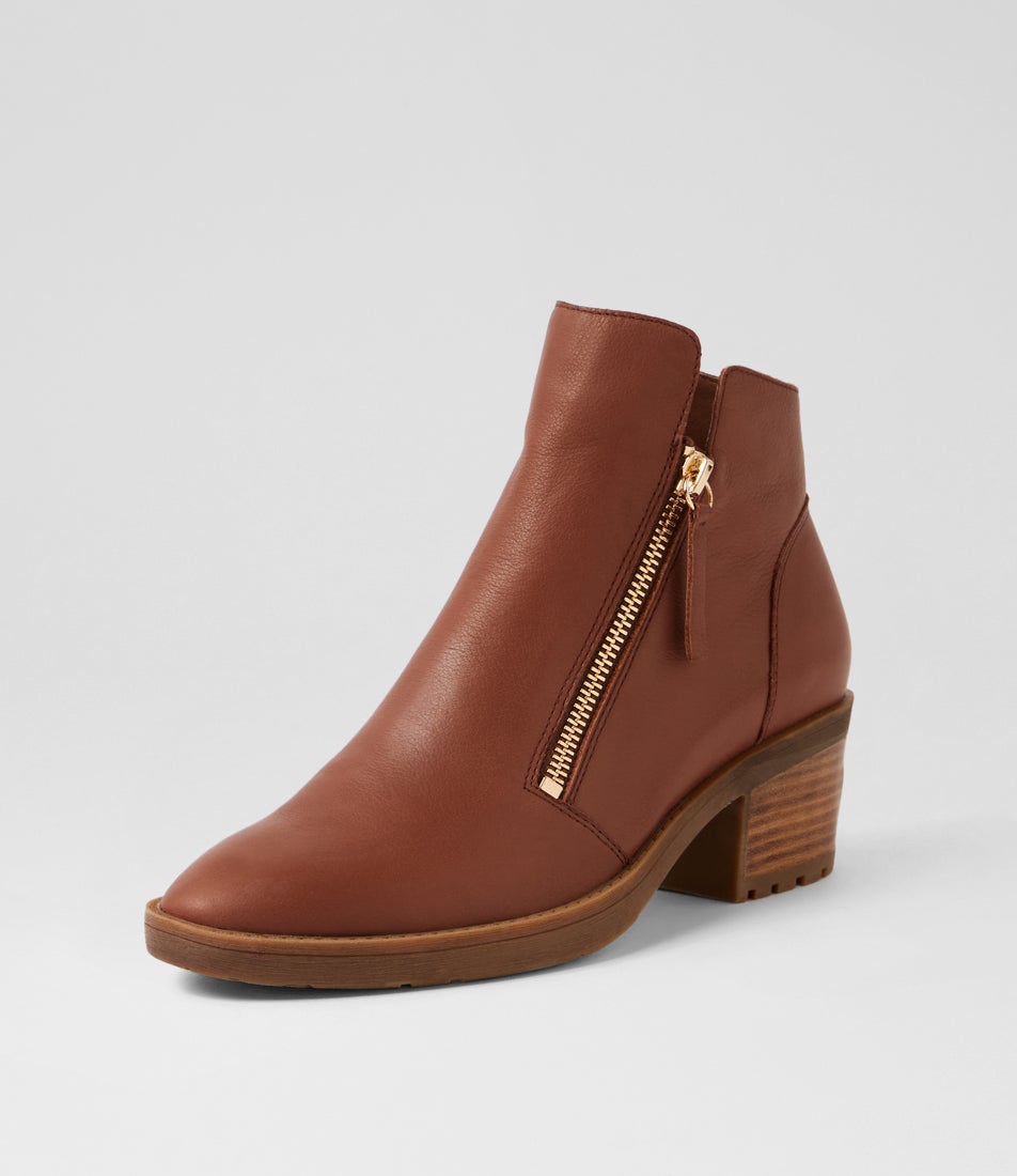 Lettice New Cognac Leather Ankle Boots