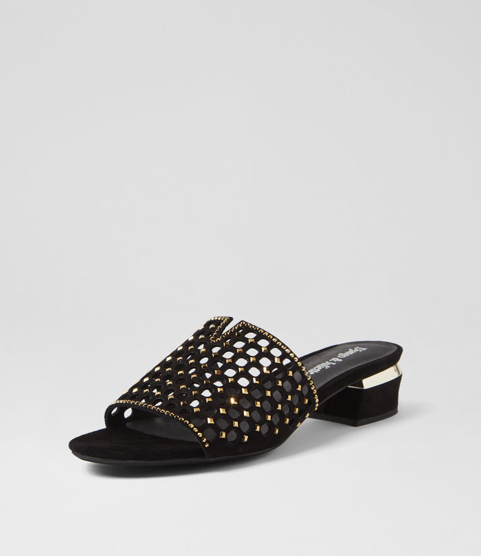 Tropics Black Gold Suede Jewels Sandals Tropics Black Gold Suede Jewels Sandals