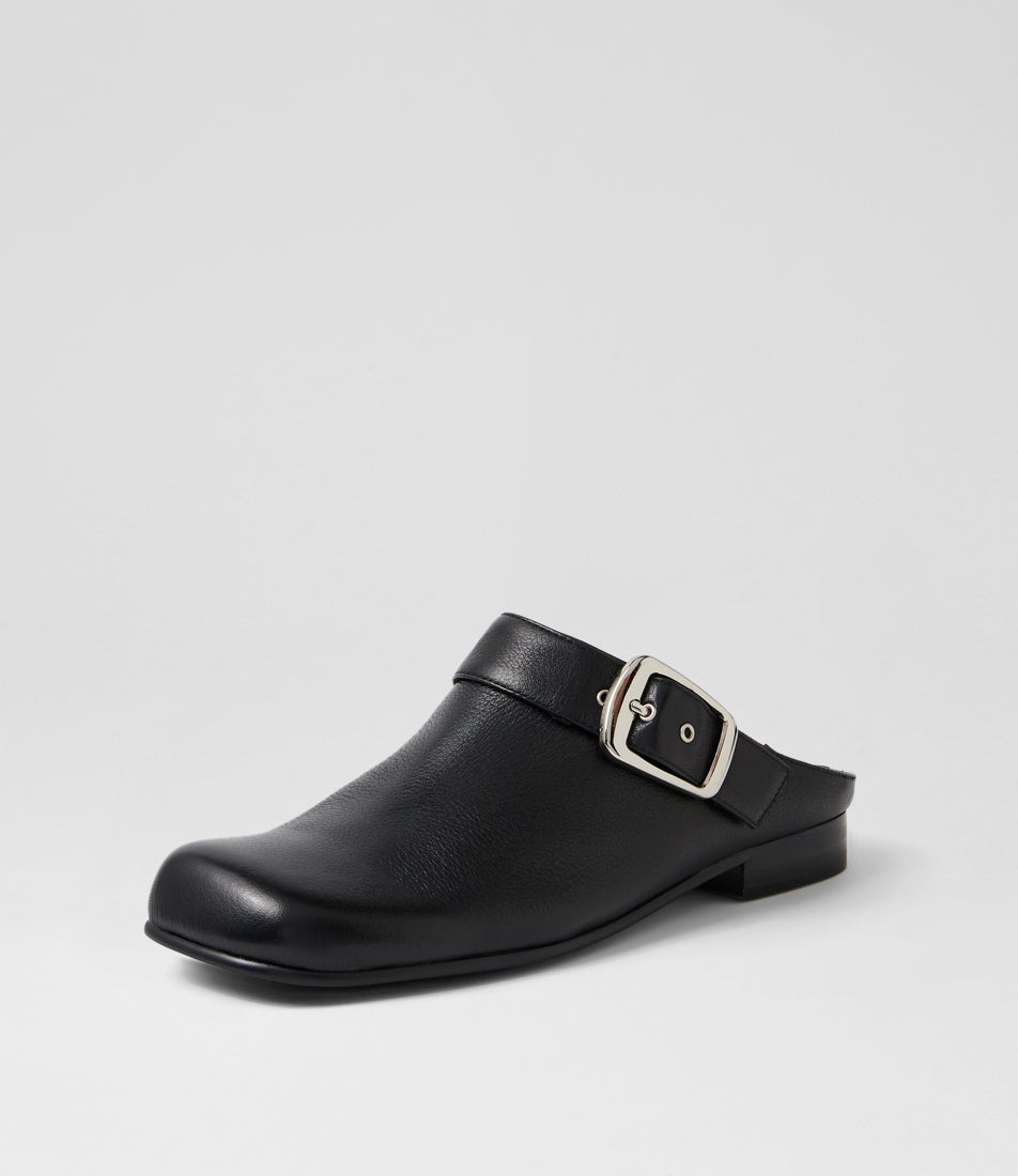 Grippo Black Heel Leather Mules