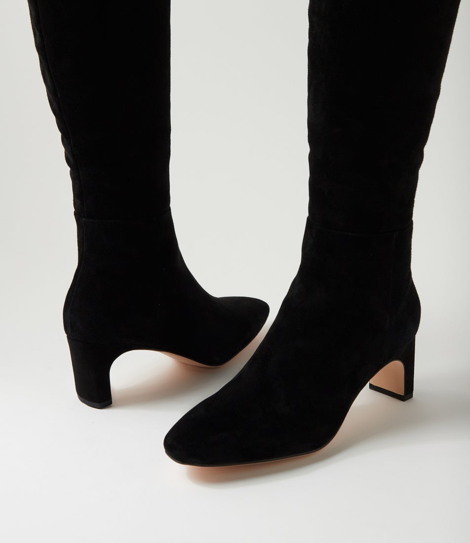 Swan Black Suede Knee High Boots